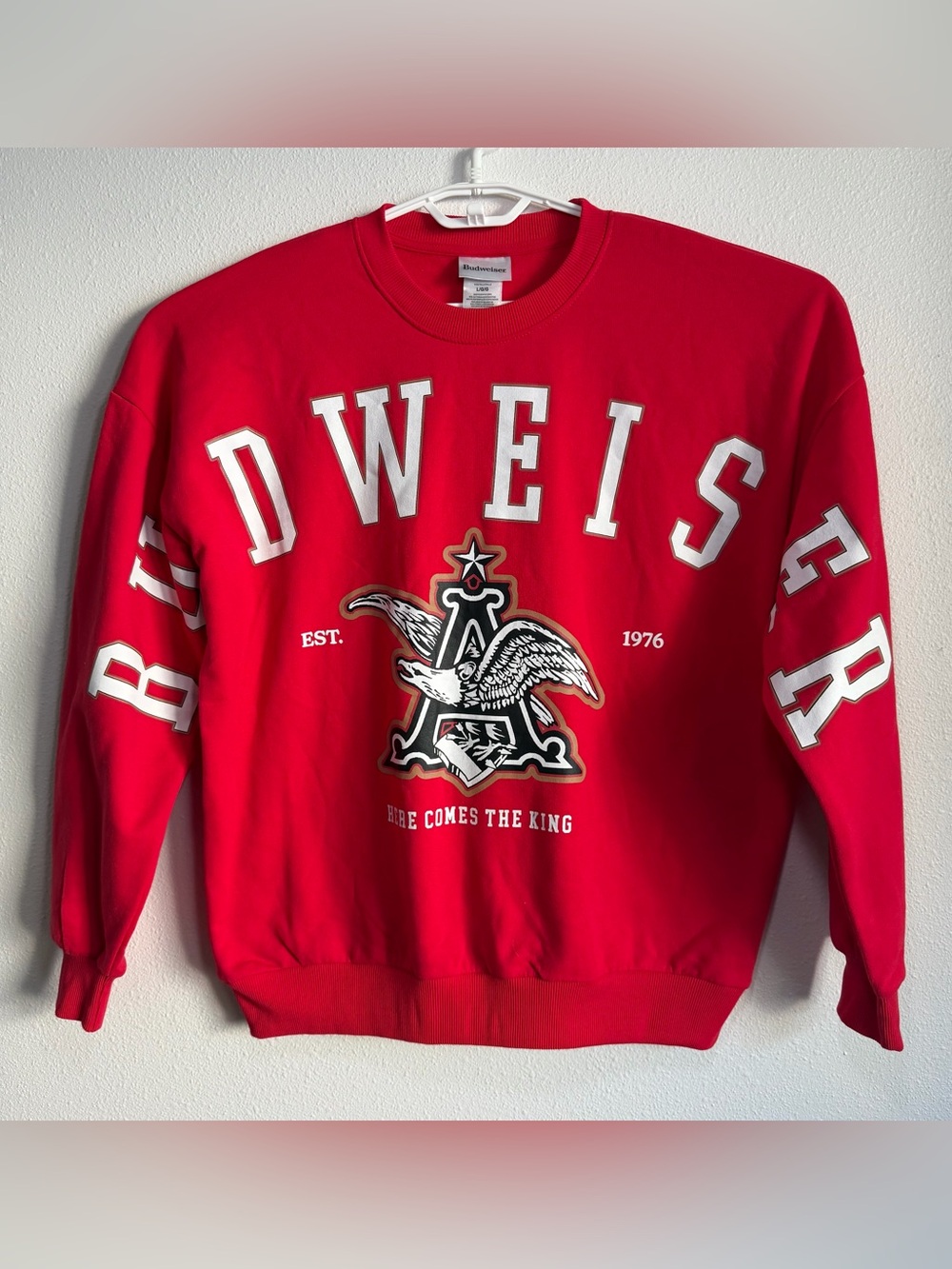 Budweiser Red Crewneck Sweatshirt with White & Black Graphic
